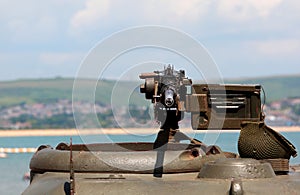 World War 2 Machine gun on green tank