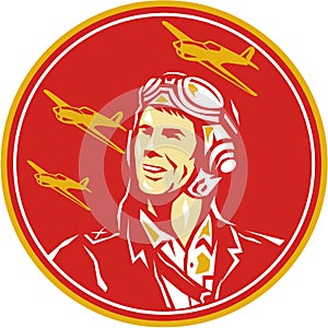 World War 2 Pilot Airman Fighter Plane Circle Retro