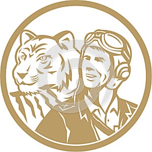 World War 2 Pilot Airman Tiger Gold Circle Retro