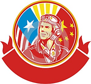 World War 2 Pilot USA China Flag Circle Retro