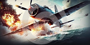World war II fighter plane battle in dogfight in the sky
