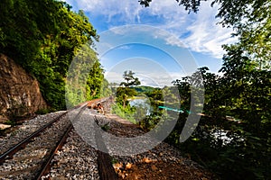 World war II historic railway, known as the Death Railway, The WW II railway history in river Kwai, Kanchanaburi, Thailand