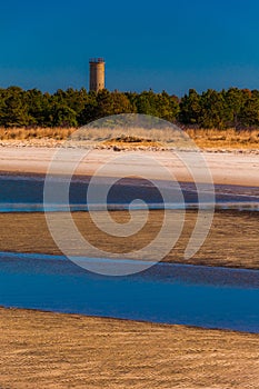 World War II Lookout tower and beach at Cape Henlopen State Park, DE.