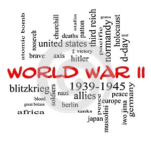 World War II Word Cloud Concept in Red Caps