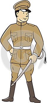 World War One British Officer Sword Standing Cartoon