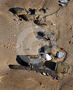 World War two munitions on east coast beach in 2016.