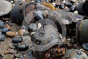 World War two ordnance on beach.