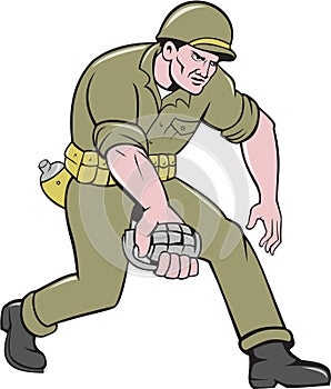 World War Two Soldier American Grenade Cartoon