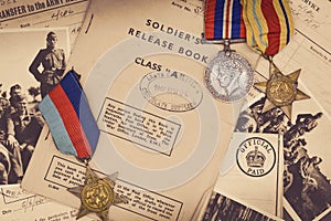 World War Two Soldier`s Release Book with medals