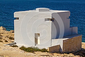 World War Two white Pillbox in Qawra, Malta