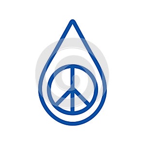 World Water Day 2024, Water for Peace, waterdrop with peace sign blue line vector icon