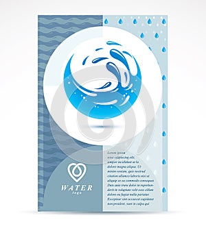 World water day advertising poster, March 22. Mountain water spring concept, blue Earth planet vector illustration.