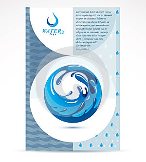 World water day advertising poster, March 22. Mountain water spring concept, blue Earth planet vector illustration.