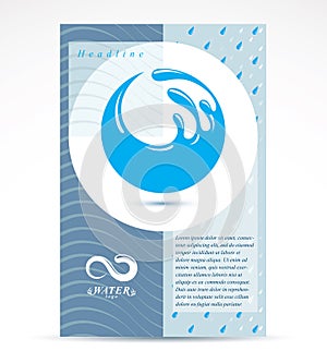 World water day advertising poster, March 22. Mountain water spring concept, blue Earth planet vector illustration.