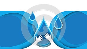 World Water Day Background Design for banner and Economical use of water in everyday life Concept and paper cut style on Blue