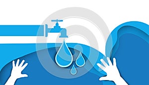 World Water Day Background Design for banner and Valuable use of water in everyday life concept with paper cut on Blue