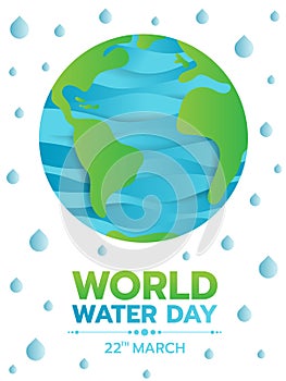 World water day banner with abstract gradient curve green earth and blue water sea in circle world and drop water background