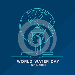World water day banner with abstract line water falling from the tap on globle world sign on blue background vector design