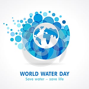 World water day banner, blue drop and map