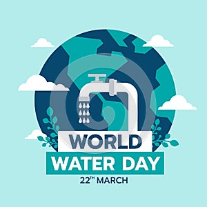 World water day banner with drop water fall from the tap and globle world sign minimal style vector design
