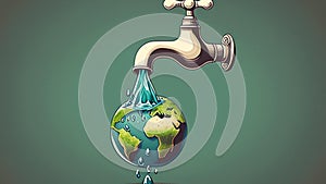 World water day banner with drop water on water tap and circle world