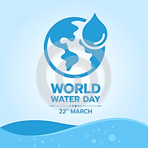 World water day banner with drop water and world icon on blue water wave background vector design