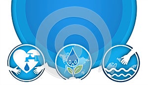 World Water Day concept of ecology and Design for banner with Water saving and natural care on Blue. paper cut style, copy space