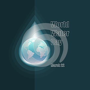World Water day concept. Globe in drop of water.