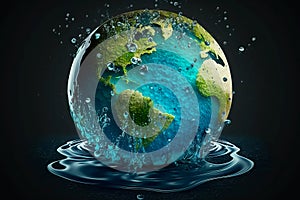 World Water Day. Globe in the shape of a drop of water. Saving water and world environmental protection concept. Generative Ai