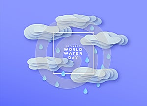 World Water day papercut rain cloud card concept