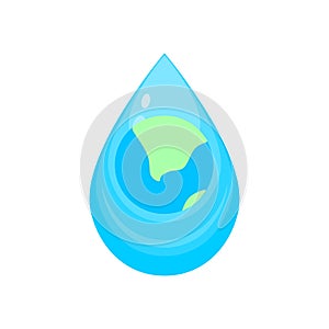 World water day. Save the water and world. Earth globe map in abstract water drop. Environmental protection concept. Ecology art v