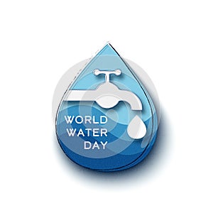 World Water Day. The tap (faucet) and water drops with a Recycling concept. Save water for ecology and environment