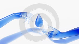 World water day. Transparent hands holding water drop. Save water for ecology and environment conservation concept design. 3d