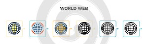 World web vector icon in 6 different modern styles. Black, two colored world web icons designed in filled, outline, line and