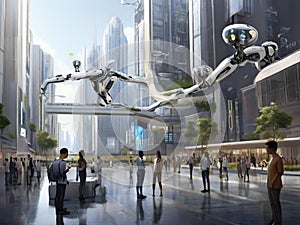 A world where humans and artificial intelligence collaborate seamlessly for the betterment of society. photo