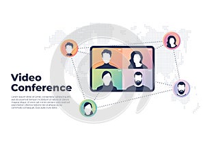 World wide video conference concept. Videoconferencing and online meeting banner.