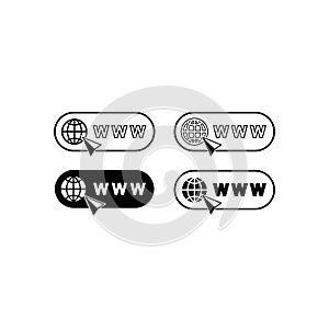 World wide web concept globe internet icons set with cursor or mouse pointe . WWW sign on isolated white background. EPS 10 vector