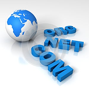 World Wide Web Earth Globe with Com Net Org Domains