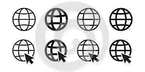 World Wide Web Icon. Globe WWW icon, vector logo illustration. Browser symbol.