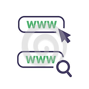 World wide web icon in trendy outline style design. Vector graphic illustration. Click on url, search url