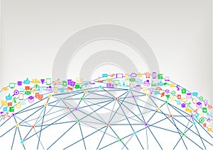 World wide web and internet of things (IoT) concept of connected devices. Wireframe model of world