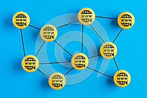 World wide web www icons linked to each other representing a network