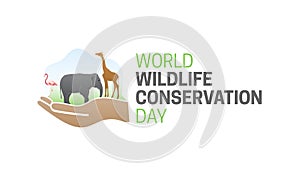 World Wildlife Conservation Day  Isolated Logo Icon with Hand