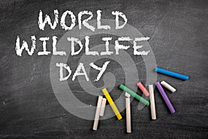 World Wildlife Day 3 March. Black chalk board background