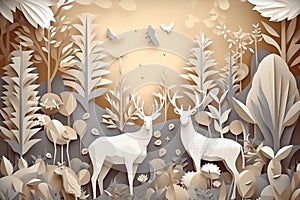 World Wildlife Day with the animal in forest, Paper art and digital craft style. Generative AI