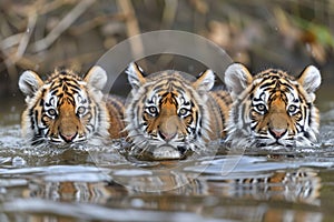 world wildlife day. creative banner with tiger family . ai generated