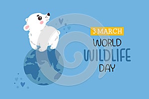 World Wildlife Day with cute cartoon polar bear