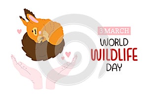 World Wildlife Day with cute cartoon squirrel