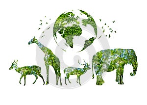 World Wildlife Day forest silhouette in the shape of a wild animal wildlife and forest conservation concept