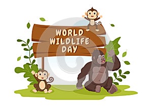 World Wildlife Day on March 3rd to Raise Animal Awareness, Plant and Preserve Their Habitat in Forest in Flat Cartoon Illustration